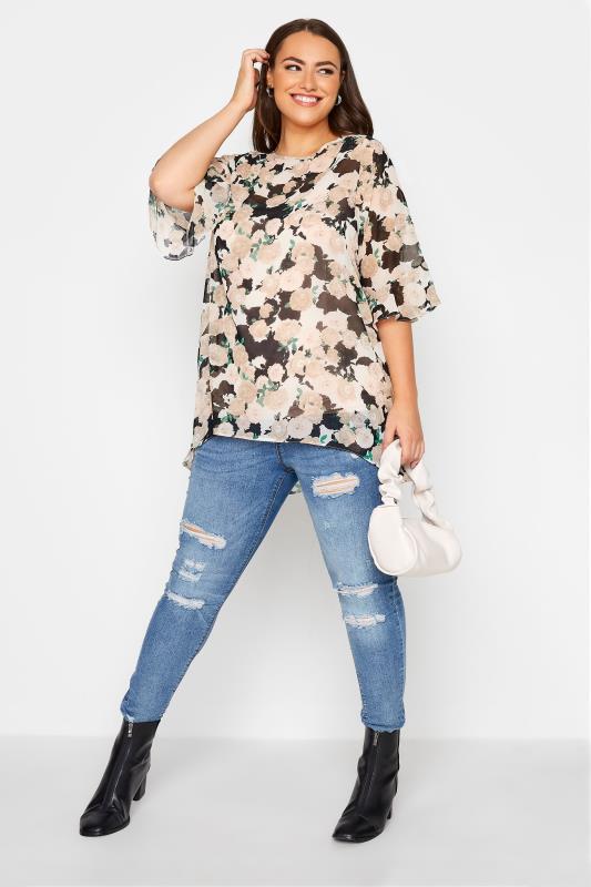 Plus Size Cream Floral Chiffon Blouse | Yours Clothing 2
