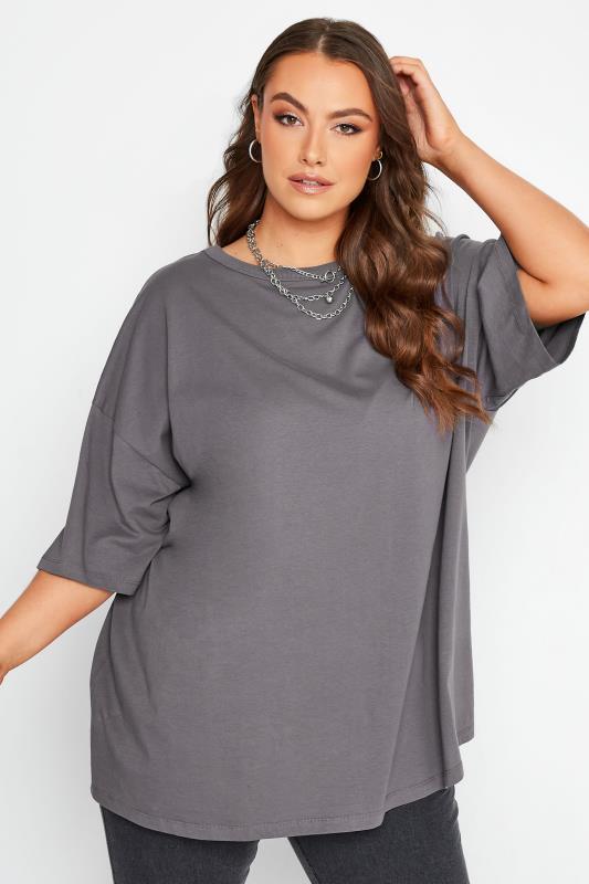 Plus Size  Curve Grey Oversized Boxy T-Shirt