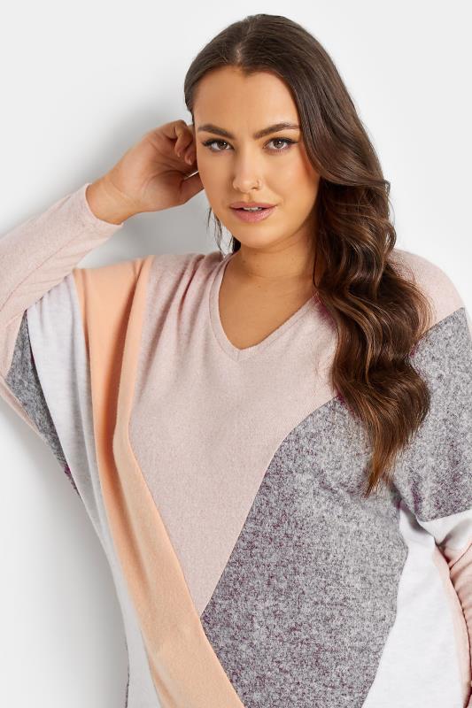 Plus Size Grey & Pink Colour Block Soft Touch Sweatshirt | Yours Clothing 4