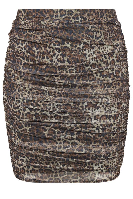 YOURS LONDON Plus Size Brown Leopard Print Gathered Mesh Skirt | Yours Clothing 5