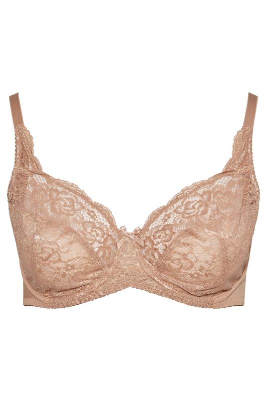 Plus Size Nude Brown Lace Non-Padded Underwired Balcony Bra | Yours Clothing  3