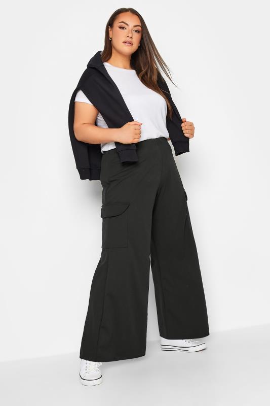 YOURS Plus Size Black Cargo Pocket Wide Leg Trousers | Yours Clothing 2
