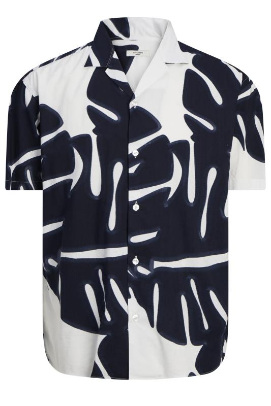 JACK & JONES Big & Tall Black & White Leaf Print Resort Shirt | BadRhino 2