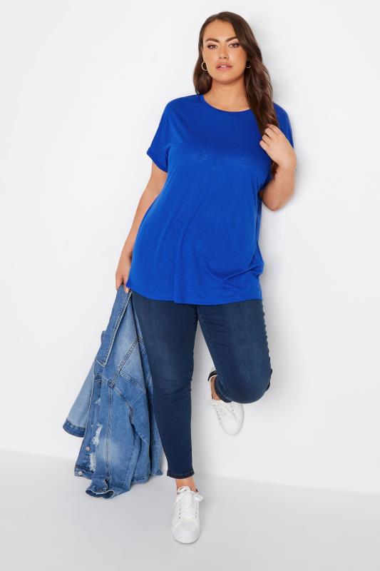 Plus Size Blue Burnout Grown On Sleeve T-Shirt | Yours Clothing 1