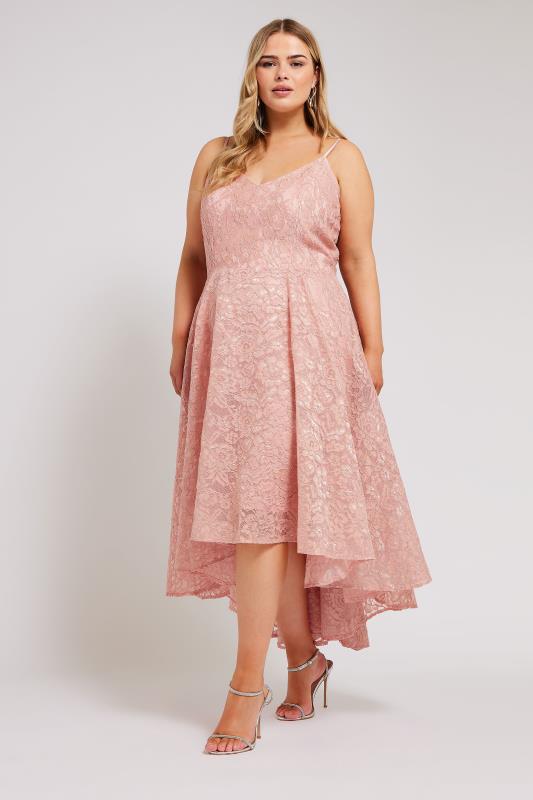 YOURS LONDON Plus Size Pink Lace Midi Dress | Yours Clothing 1