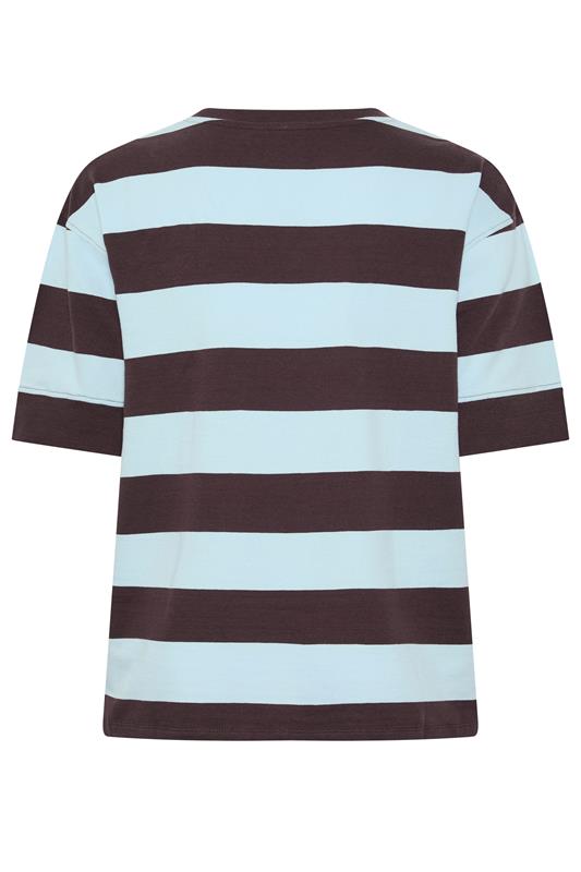 YOURS Plus Size Chocolate Brown & Blue Stripe Heavyweight T-Shirt | Yours Clothing 2