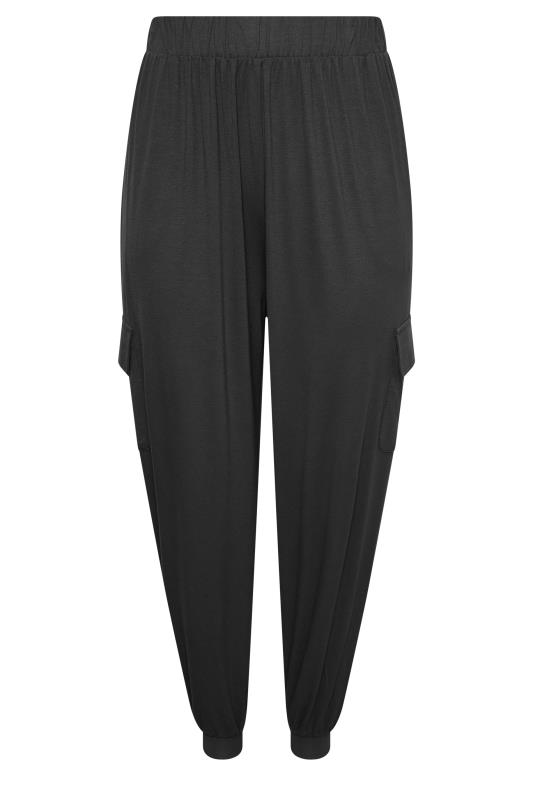 YOURS Curve Plus Size Black Jersey Harem Cargo Trousers | Yours Clothing  4