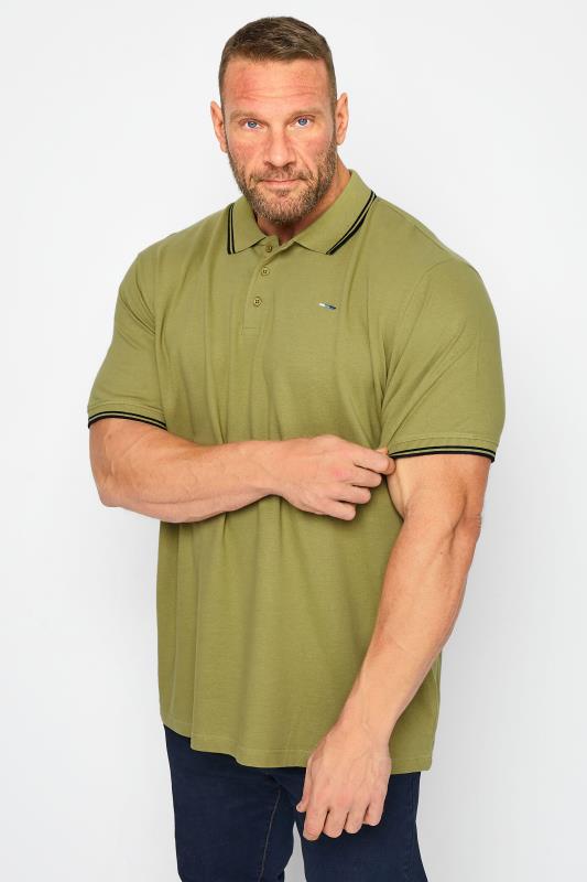 Men's  BadRhino Big & Tall Sage Green Essential Tipped Polo Shirt