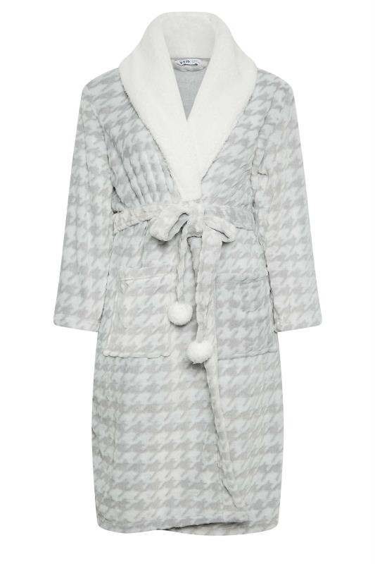 YOURS Plus Size Grey Dogtooth Maxi Dressing Gown | Yours Clothing 6
