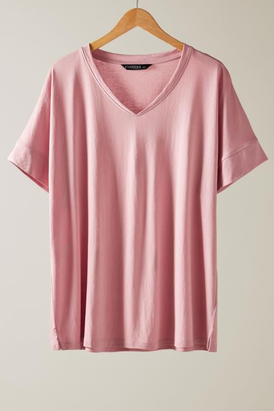 EVANS Plus Size Rose Pink V-Neck Modal Rich T-Shirt | Evans 5