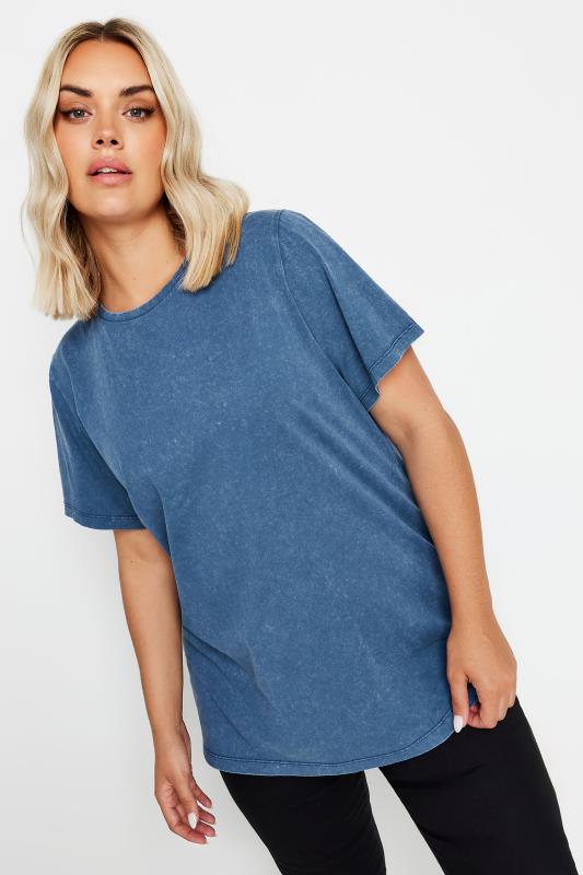 YOURS Plus Size Blue Acid Wash T-Shirt | Yours Clothing  4