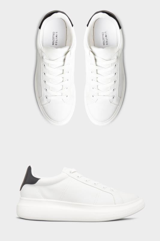 LIMITED COLLECTION White & Black Vegan Faux Leather Platform Trainers In Wide E Fit_split.jpg