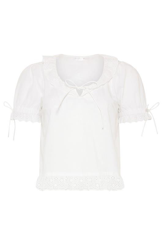 PixieGirl Petite Women's White Embroidered Trim Cotton Top | PixieGirl 7
