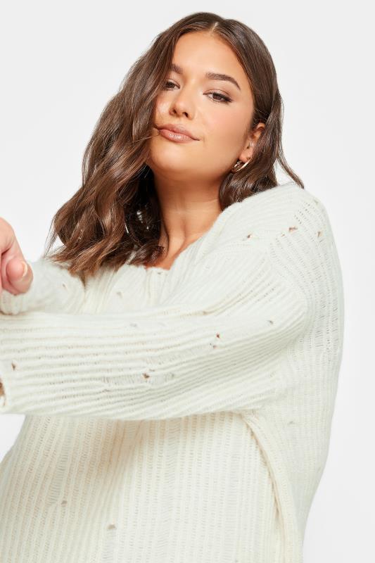 YOURS Plus Size Ivory White Distressed Knit Jumper | Yours Clothing 5