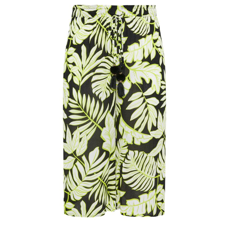 YOURS Plus Size Black & Green Leaf Print Culottes | Yours Clothing 5