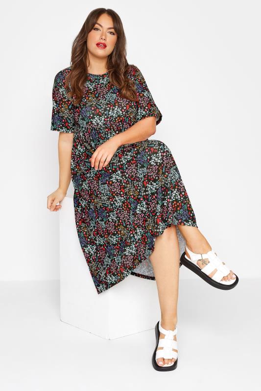 LIMITED COLLECTION Plus Size Black Floral Print Smock Dress | Yours Clothing 2