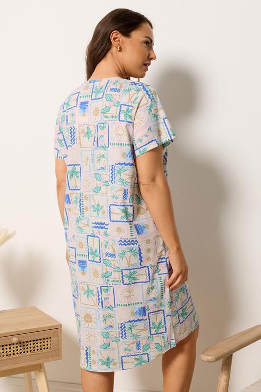 YOURS Plus Size Natural Brown Postcard Print Dipped Back Nightdress | Yours Clothing 2