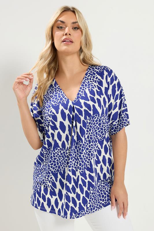  YOURS Curve Blue Abstract Pleat Front Top