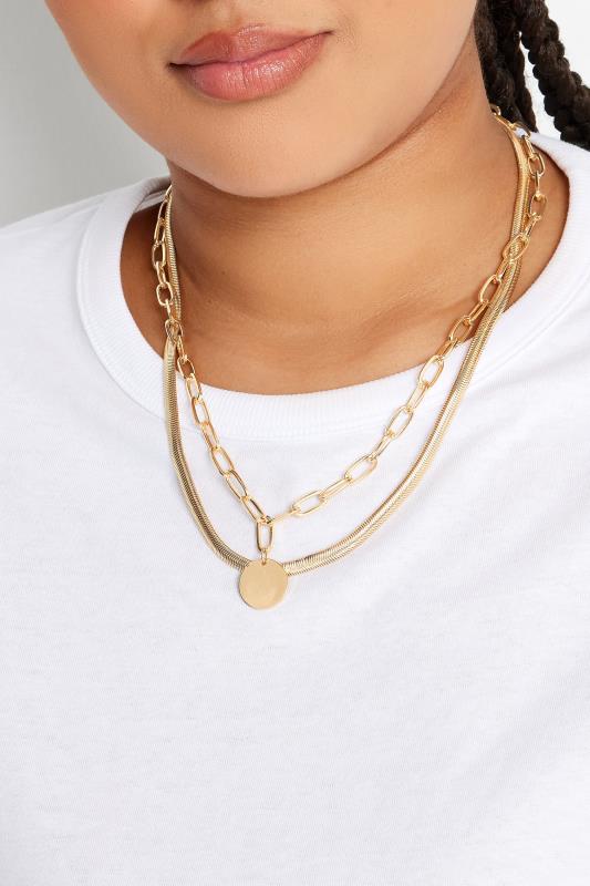  Grande Taille Gold Tone Disc Pendant Layered Necklace