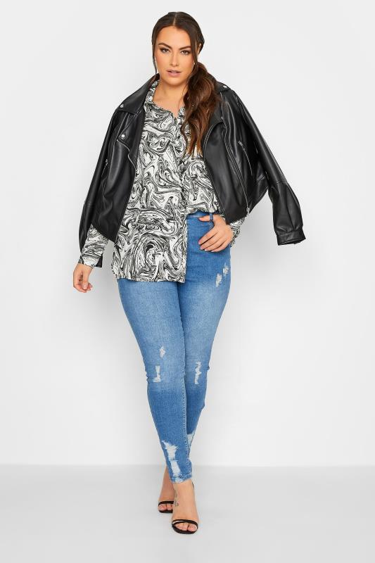 Curve Plus-Size Marble White & Black Shirt | Yours Clothing 2