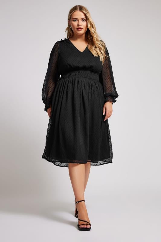 YOURS LONDON Plus Size Black Dobby Midi Dress | Yours Clothing 4