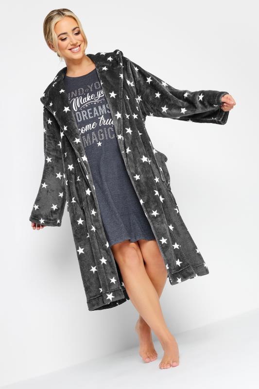 YOURS Curve Grey Star Print Dressing Gown | Yours Clothing 4