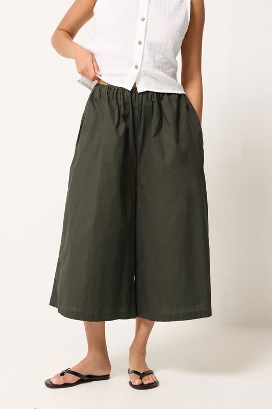 PixieGirl Petite Women's Khaki Green Cotton Poplin Culottes | PixieGirl 1