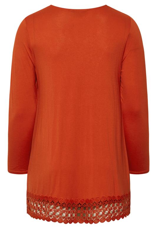 Plus Size Orange Crochet Trim Long Sleeve Tunic Top | Yours Clothing 7