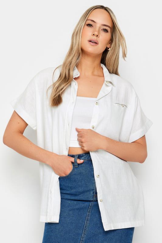 Grande Taille LTS Tall White Linen Short Sleeve Shirt