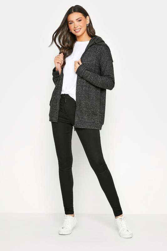 Tall Women's LTS Black Marl Contrast Zip Up Hoodie | Long Tall Sally 2