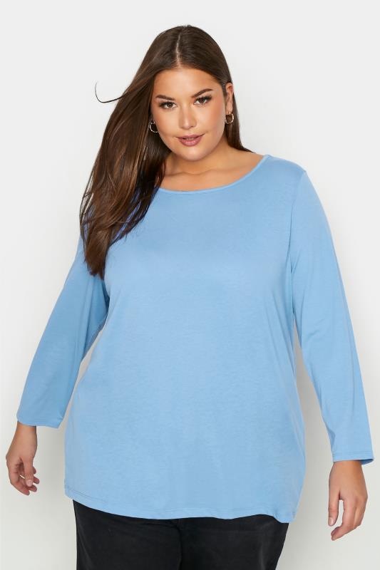 Plus Size Blue Long Sleeve T-Shirt | Yours Clothing 1