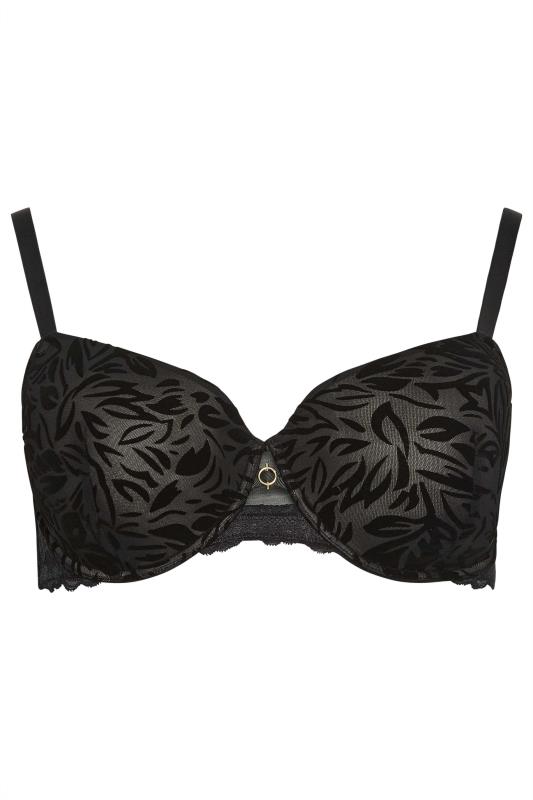YOURS Curve Black Flocked Floral Mesh Padded Underwired T-Shirt Bra | Yours Clothing 6