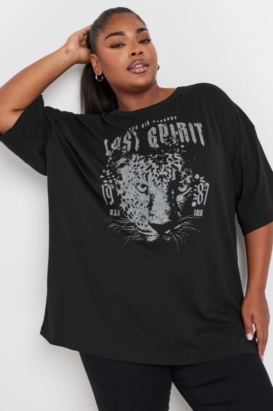 Plus Size  YOURS Curve Black 'Lost Spirit' Slogan Boxy T-Shirt