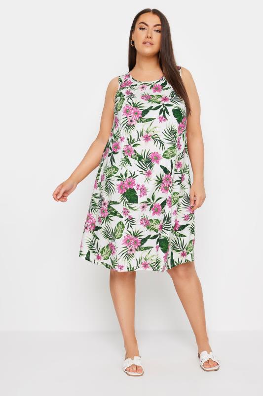 YOURS Plus Size White Tropical Print Mini Dress | Yours Clothing 2