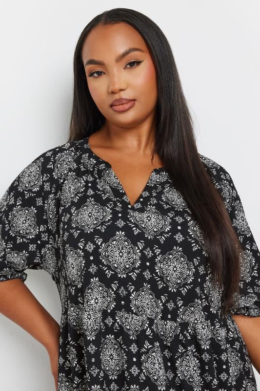 YOURS Plus Size Black Tile Print Tiered Midi Dress | Yours Clothing 4