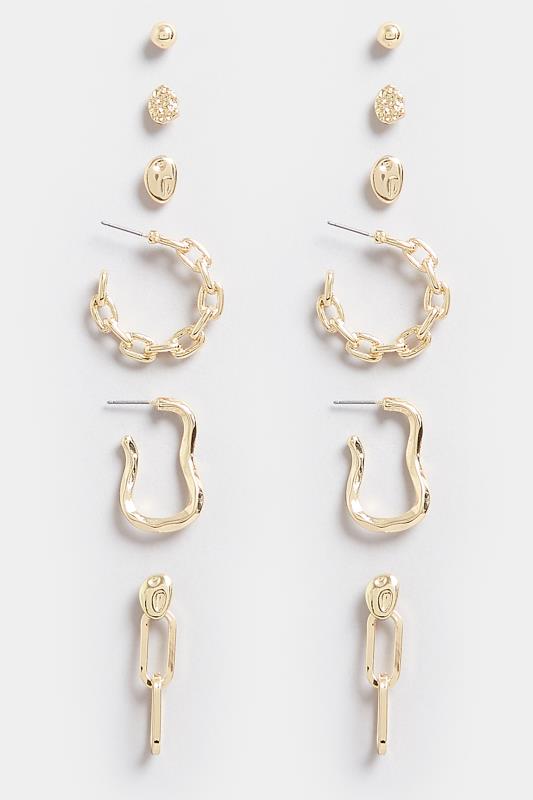 6 PACK Gold Tone Hoop and Stud Earring Set | Yours Clothing 4