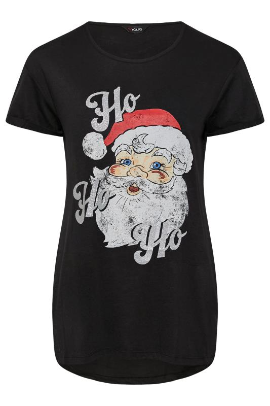 Plus Size Black 'Ho Ho Ho' Glitter Slogan Christmas T-Shirt | Yours Clothing 6