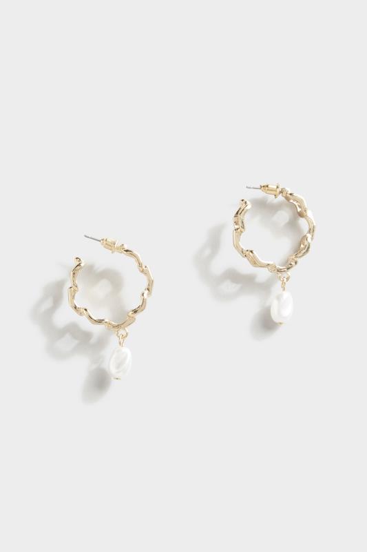 Gold Tone Pearl Drop Chain Earrings | Yours Clothing 2