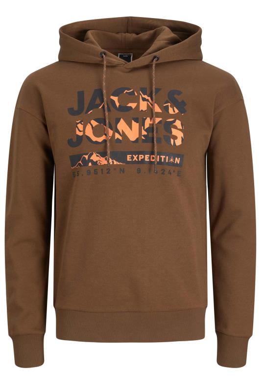 JACK & JONES Big & Tall Brown 'Expedition' Logo Hoodie | BadRhino 1