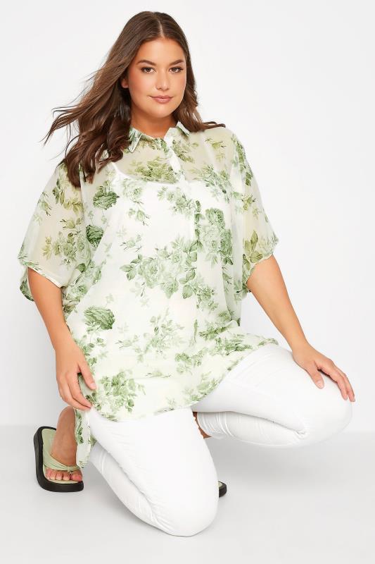 Plus Size Green Floral Print Batwing Blouse | Yours Clothing  4