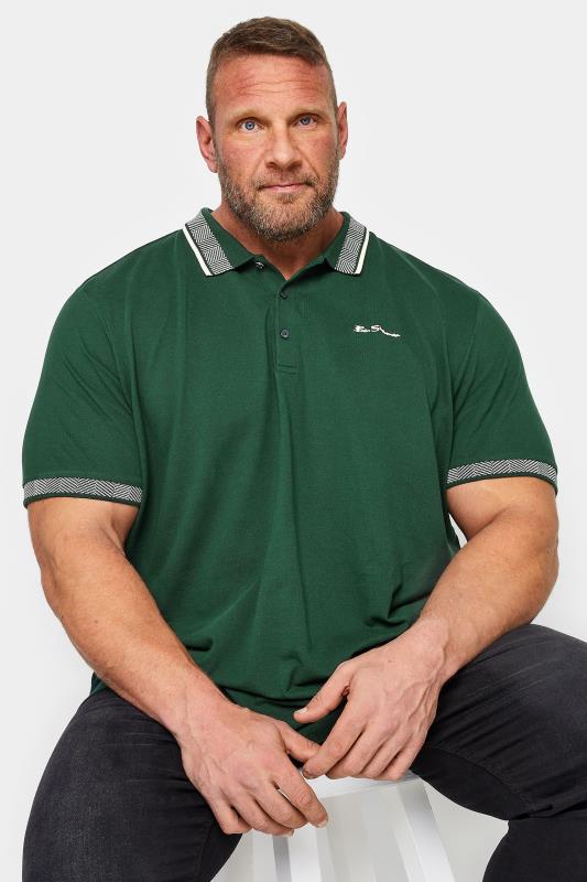  BEN SHERMAN Big & Tall Green Chevron Collar Polo Shirt