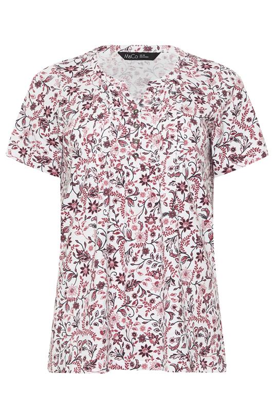 M&Co Pink Floral Short Sleeve Henley Top | M&Co 5