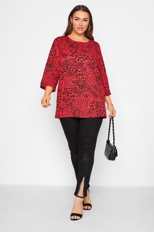 YOURS LONDON Red Mixed Animal Print Zip Blouse_B.jpg