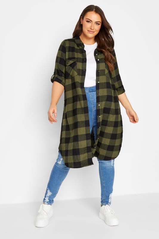  Grande Taille YOURS Curve Khaki Green Check Maxi Shirt