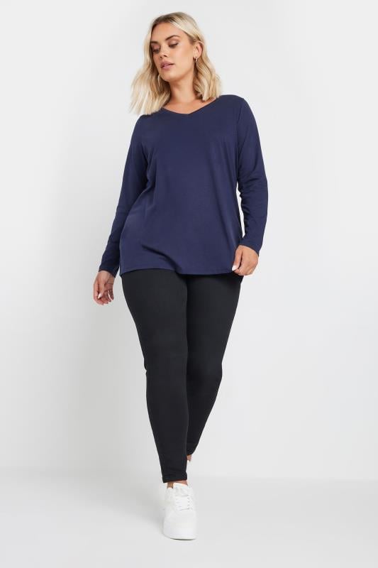 YOURS Plus Size Navy Blue Long Sleeve Essential T-Shirt | Yours Clothing 2