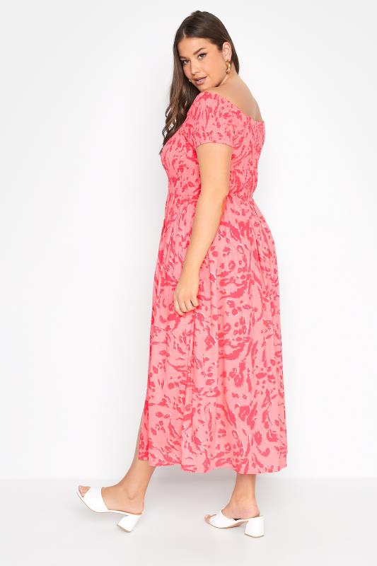 Plus Size Pink Animal Print Shirred Bardot Midaxi Dress | Yours Clothing 3