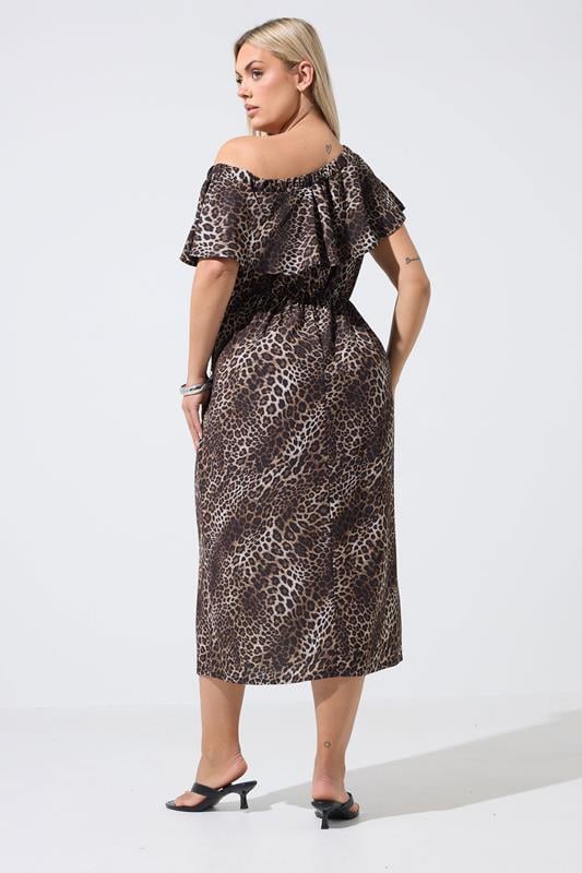 LIMITED COLLECTION Plus Size Brown Leopard Frill Dress | Yours Clothing 2