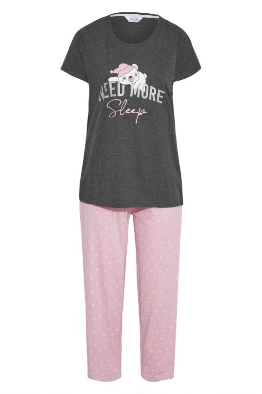 Plus Size Grey 'Need More Sleep' Slogan Pyjama Set 6
