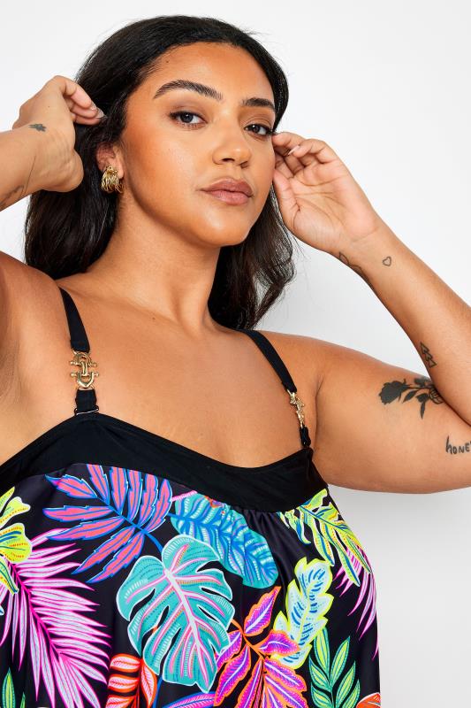 YOURS Plus Size Black Leaf Print A-Line Tankini Top | Yours Clothing 4