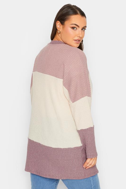 YOURS LUXURY Curve Plus Size Womens Pink & White Colourblock Ribbed Soft Touch Cardigan  4
